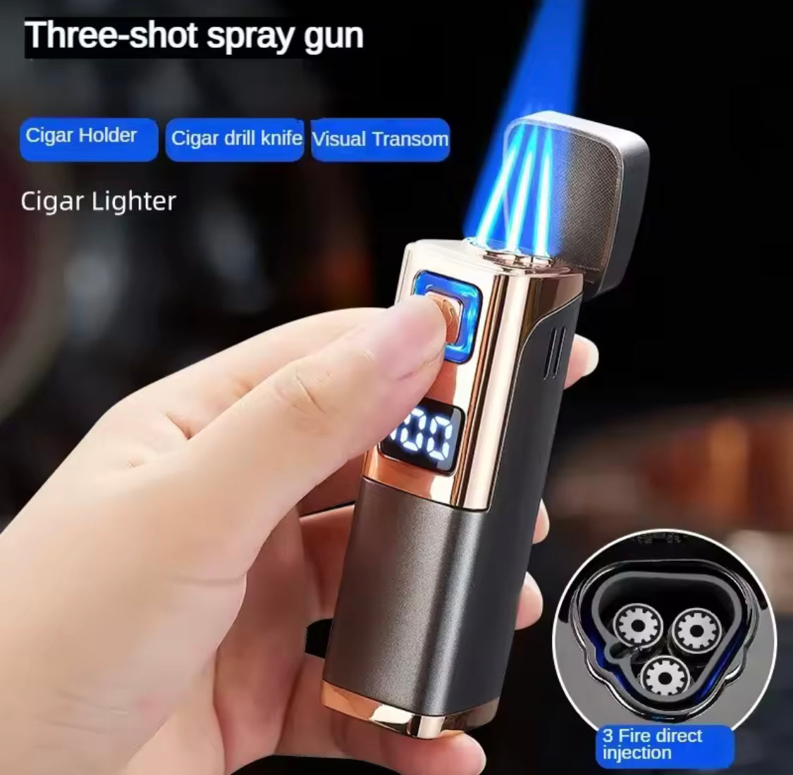 Rechargeable Triple Flame Cigar Special Lighter, Electric Integrated Portable Lighter, Pocket Smoking Lighter, Windproof Flameless Lighter Rechargeable Triple Flame Cigar Special Lighter, Electric Integrated Portable Lighter, Pocket Smoking Lighter, Windproof Flameless Lighter